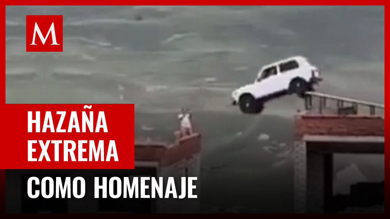 Doble de riesgo ruso cae en auto de edificios y sale ileso