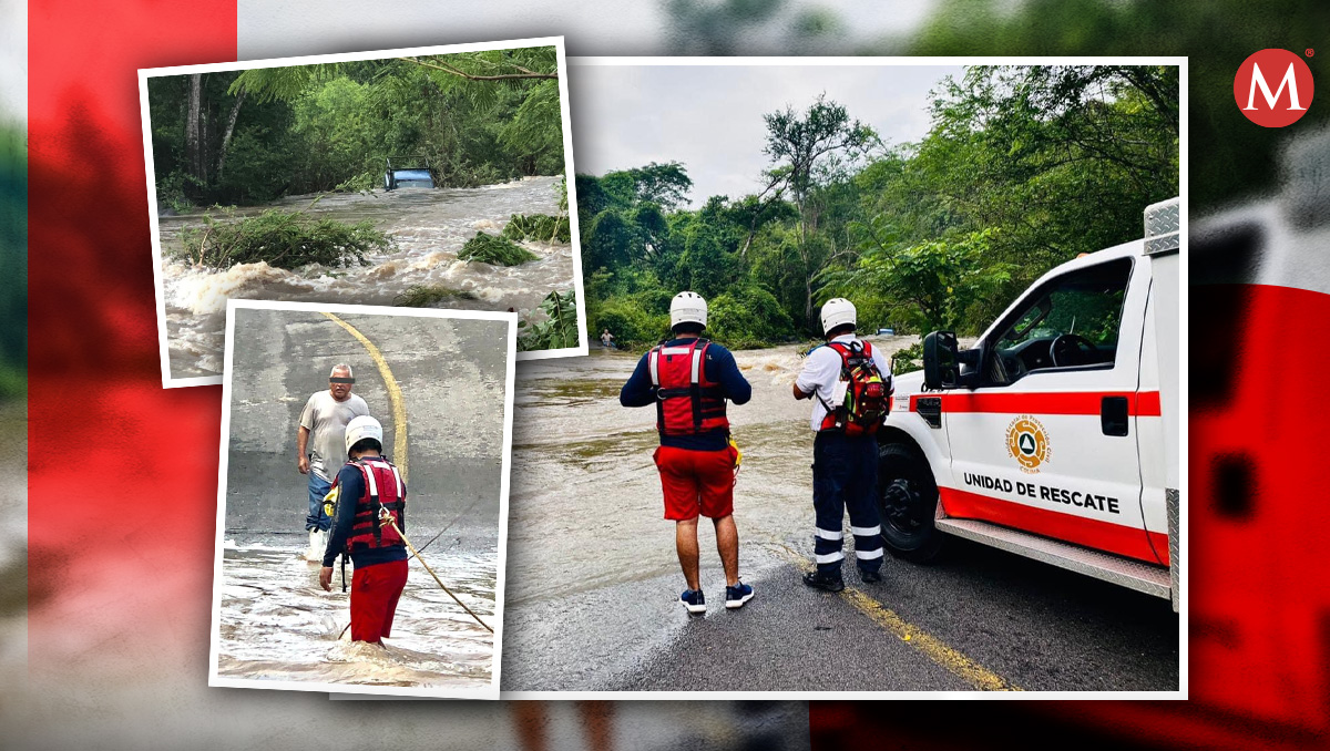 Elementos de la UEPC rescatan al conductor de una camioneta que arrastró el arroyo Zarco de Colima. | Especial