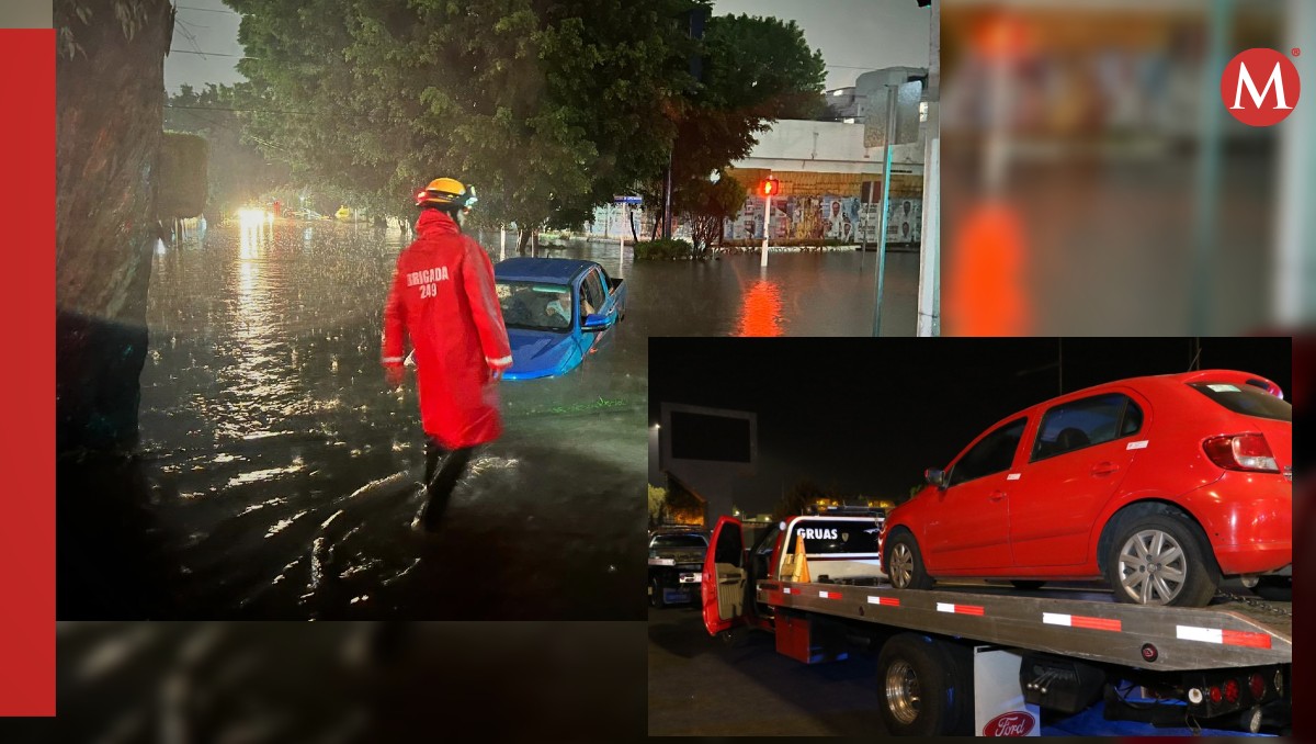 Lluvia del jueves 31 de agosto dejó varias afectaciones en autos que solicitaron servicios de grúas en Guadalajara (X @@sergioramloz y Archivo)