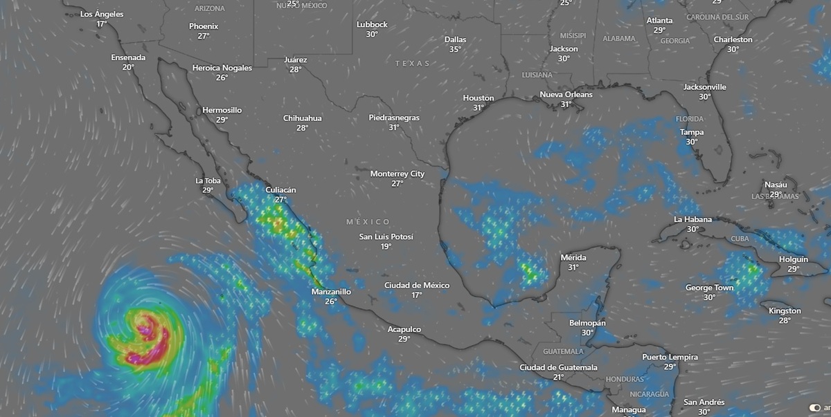 La onda tropical 26 seguirá afectando al territorio mexicano. (Imagen: Windy).