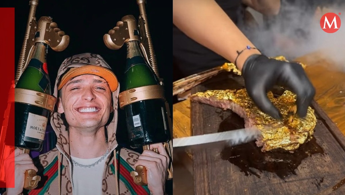 Peso Pluma presume lujoso corte de carne bañado en ORO