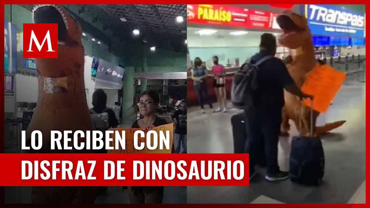 Joven da divertido recibimiento a su papá en central de autobuses en Tampico