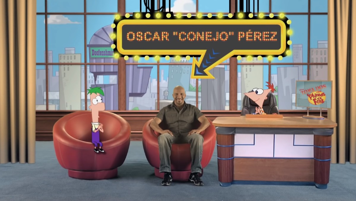 Oscar Pérez en el programa de Phineas y Ferb (Disney Channel)