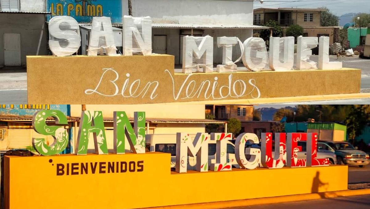 En ejido San Miguel, Cambian letras de 'Bien Venidos'. | Especial
