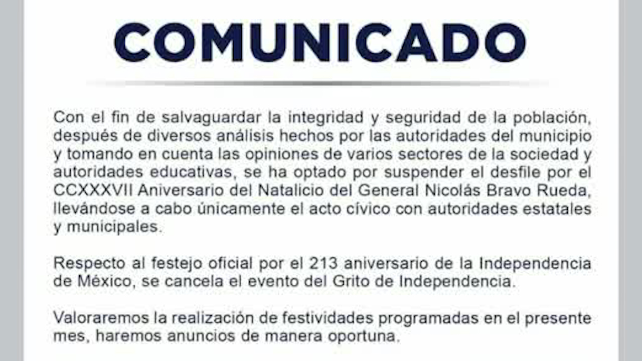 Dos municipios de Guerrero cancelan festejos del Grito de Independencia por inseguridad