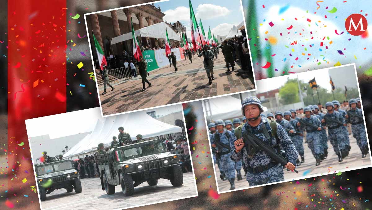 Elementos del Ejército y Fuerza Civil encabezan el desfile por la Independencia de México en calles del centro de Monterrey. Especial