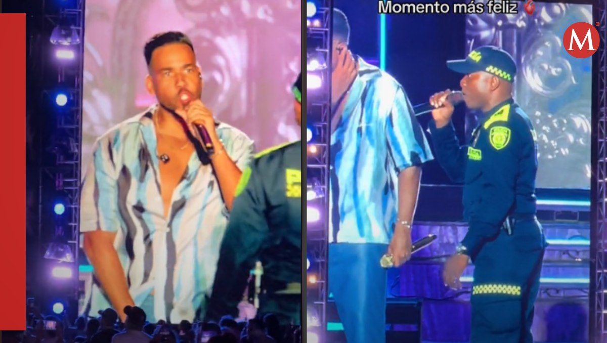 Romeo Santos canta junto a oficial de policía