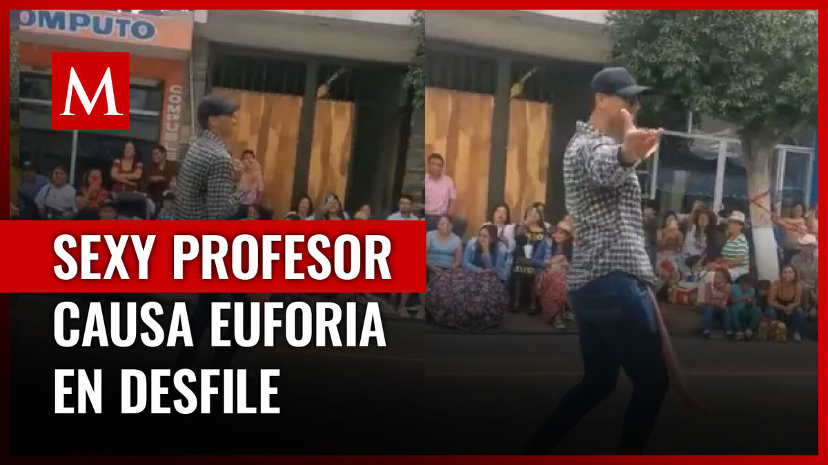 Profesor se roba las miradas durante el desfile por las fiestas patrias en Hidalgo