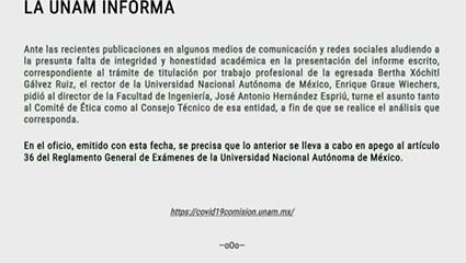 UNAM pide analizar la tesis de Xóchitl Gálvez por supuesto plagio