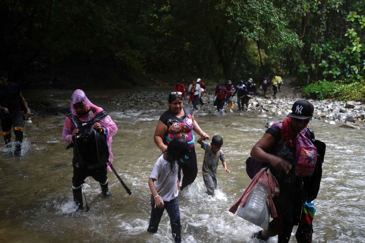 Migrantes pasan por la selva del Darién