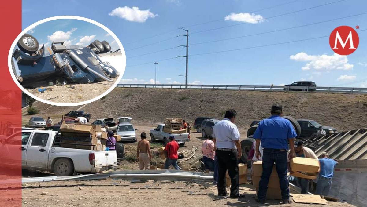 Rapiñan cajas de camarón tras volcadura de tráiler en Tamaulipas