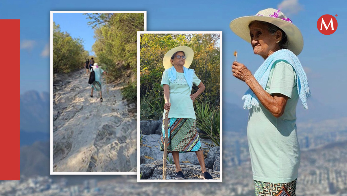 Doña Cándida, a sus 82 años subió al cerro de La Silla. Foto: Especial