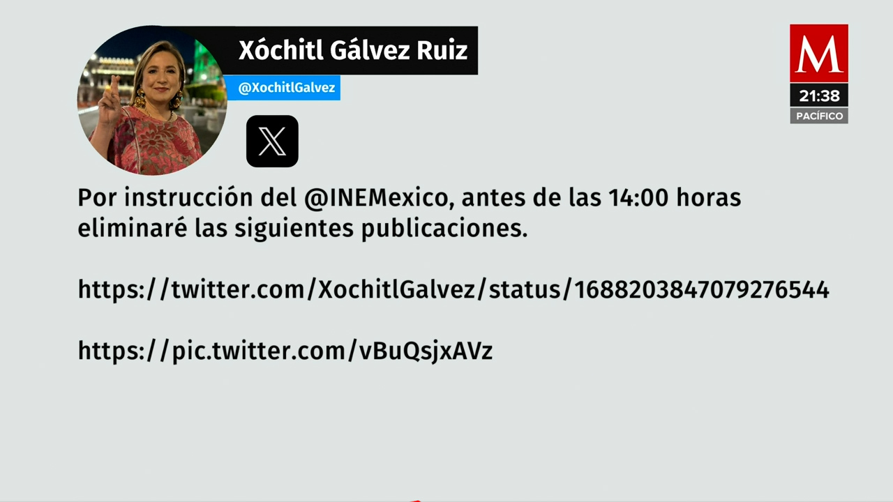 Xóchitl Gálvez elimina tres publicaciones en redes sociales bajo instrucción del INE