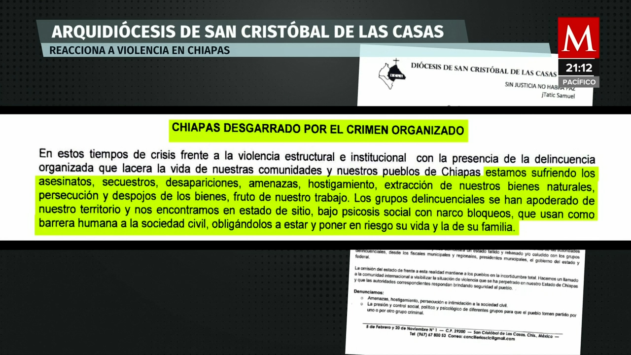 La diócesis de San Cristóbal denuncia la amenaza del crimen organizado en Chiapas