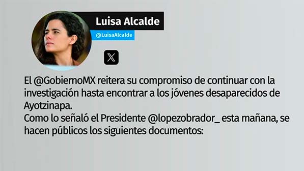 Luisa Alcalde reitera el compromiso del gobierno en el caso Ayotzinapa