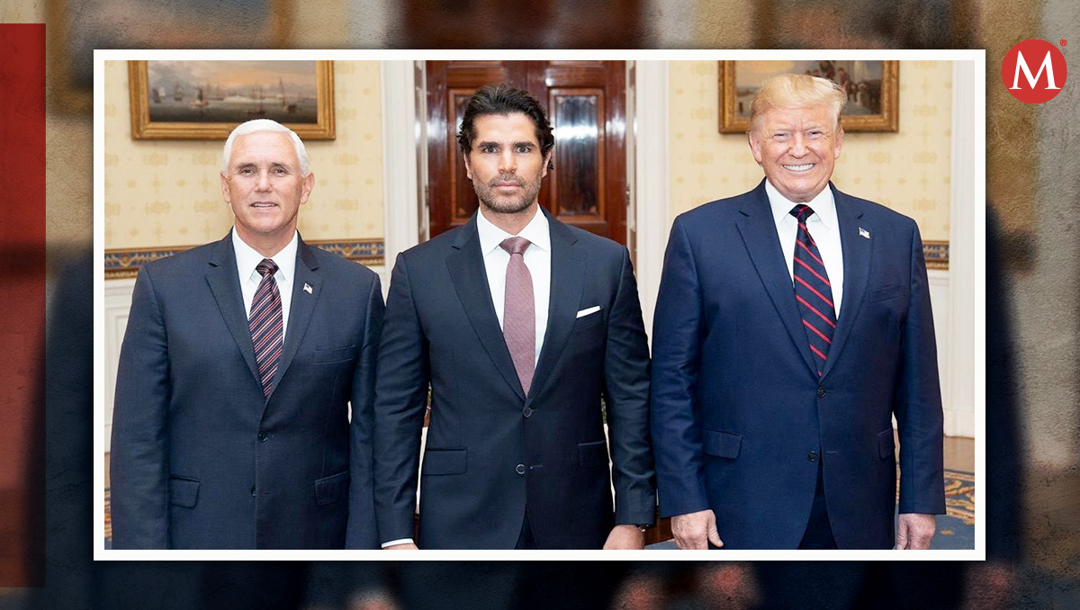 En fila, el ex vicepresidente Mike Pence, Eduardo Verástegui, y el ex presidente Donald Trump (Foto: Twitter)