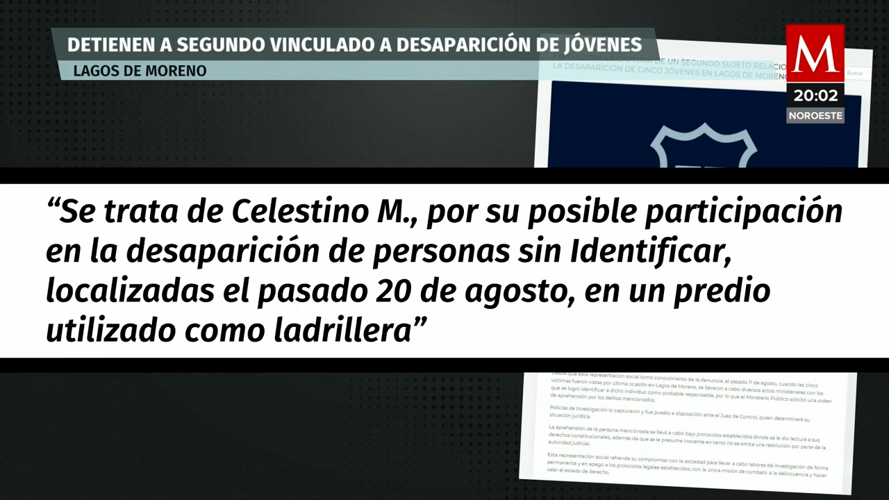 Segundo implicado arrestado en caso de desaparición de jóvenes en Lagos de Moreno