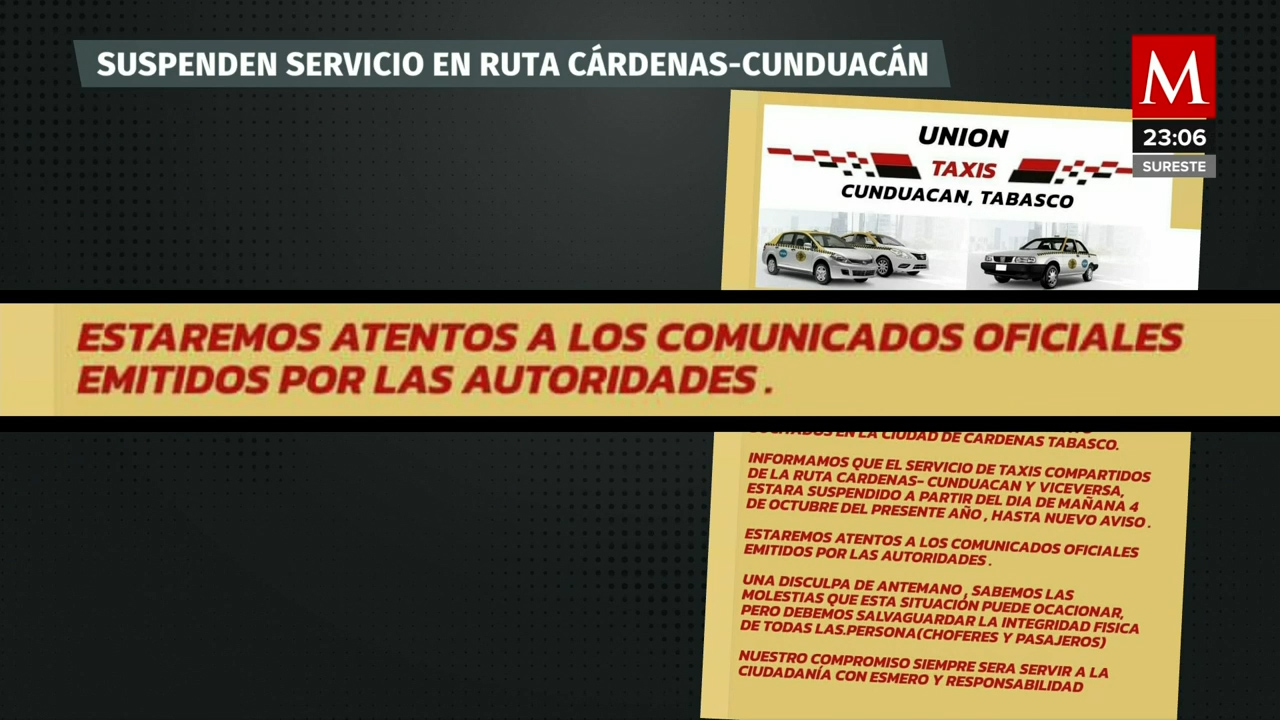 Inseguridad en Tabasco obliga a taxistas a suspender servicios en dos localidades