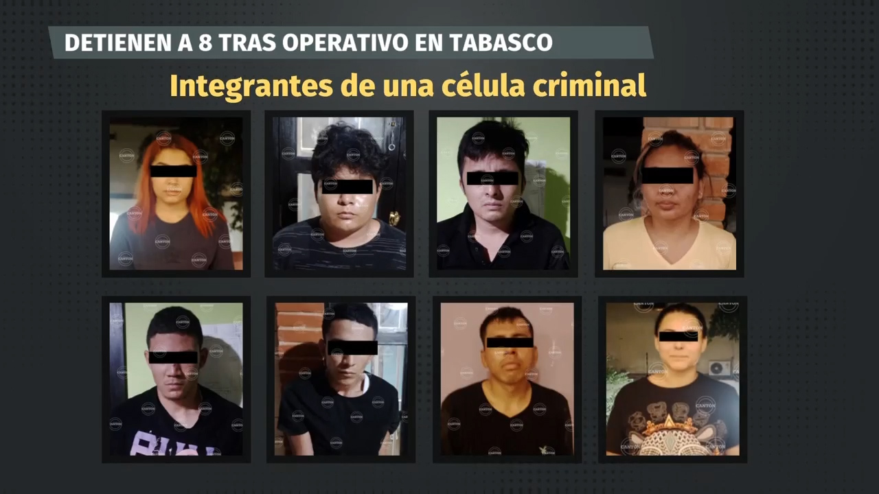 Detienen a 8 presuntos criminales que se dedican a extorsionar taxistas en Tabasco