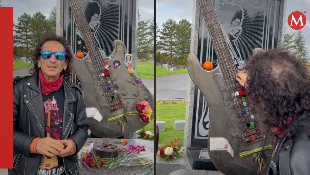 Alex Lora en tumba de Jimi Hendrix