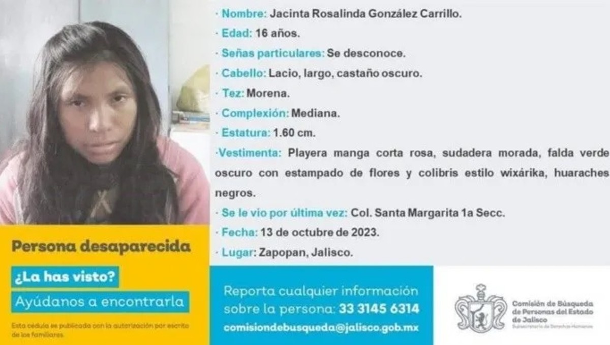Buscan a Jacinta Rosalinda, menor desaparecida en la colonia Santa Margarita de Zapopan (Especial)
