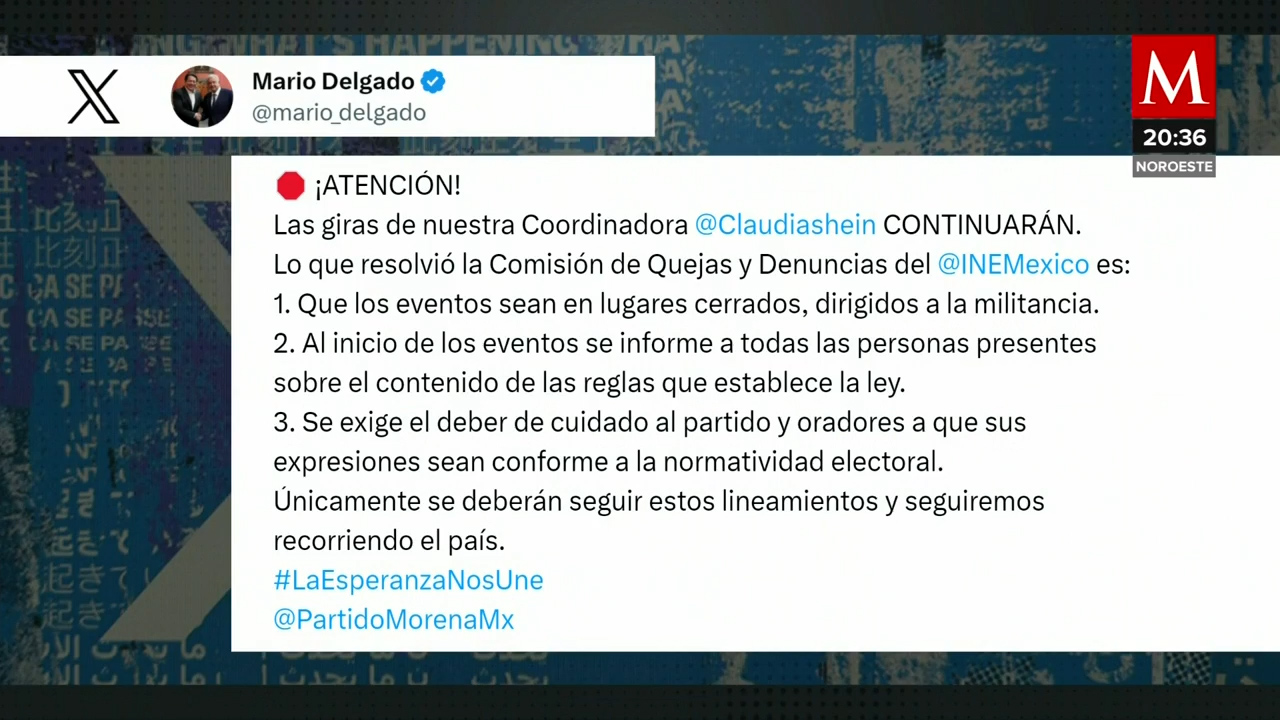 Mario Delgado desafía la orden del INE sobre las giras de Sheinbaum