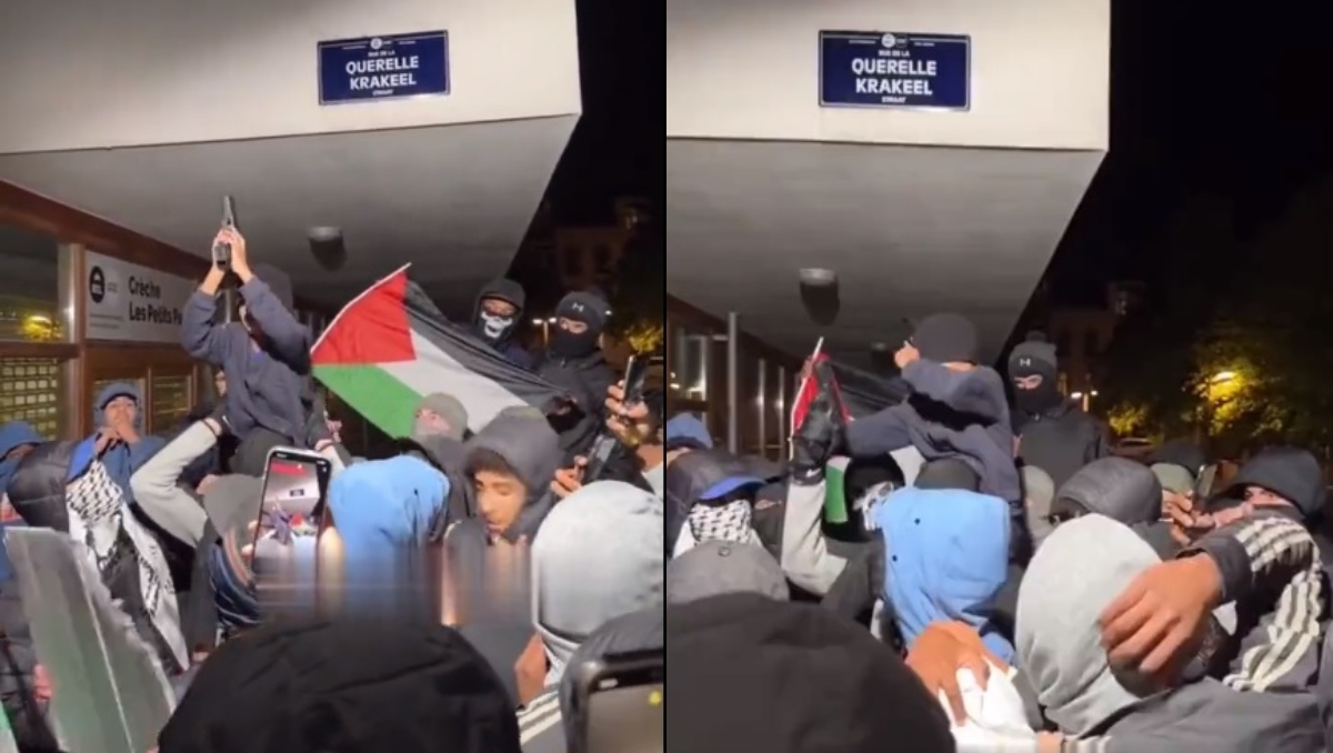 Niño blandiendo arma ante guardería de Bruselas | Captura