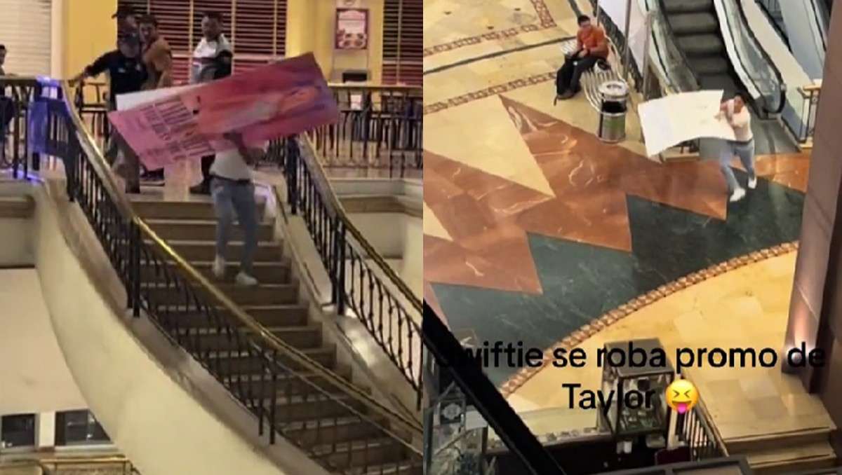 Swiftie se roba promocional de Taylor en cine/ Captura de TikTok