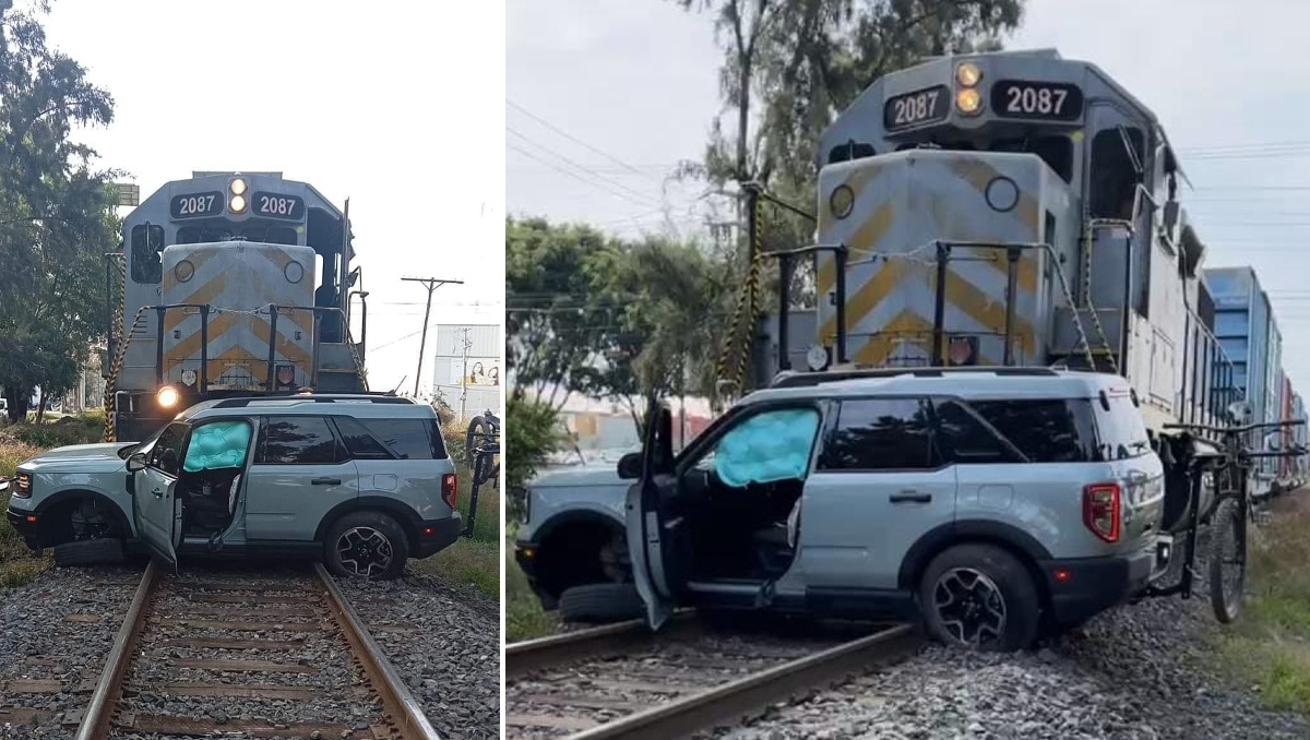 La camioneta presentó daños tras el impacto del tren en Morelia. | Especial
