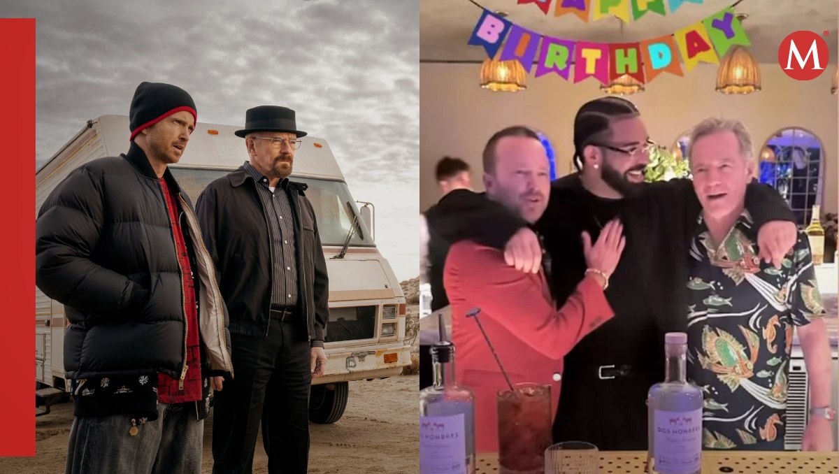 Aaron Paul y Bryan Cranston en la fiesta de Drake