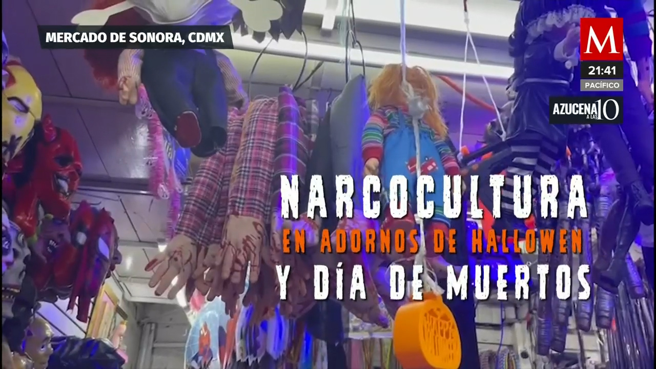 En el Mercado del Sonora se venden artículos para Halloween con alusión a la narcocultura