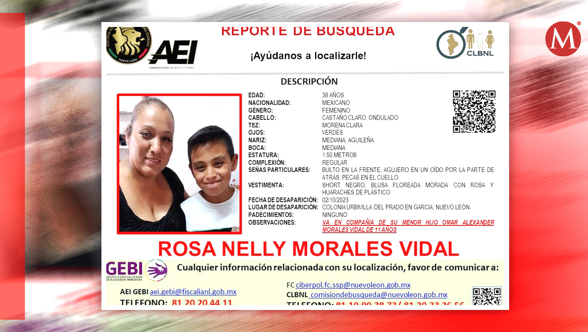 Rosa Nelly Morales Vidal y su hijo Omar Alexander Morales Vidal desaparecieron en el municipio de García, Nuevo León. Especial