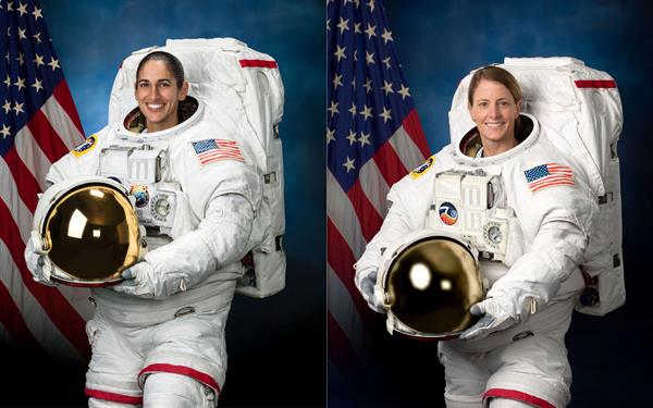 Jasmin Moghbeli  y Loral O'Hara, quienes inician hoy una caminata espacial para realizar tareas de mantenimiento en la EEI. | Agencia EFE