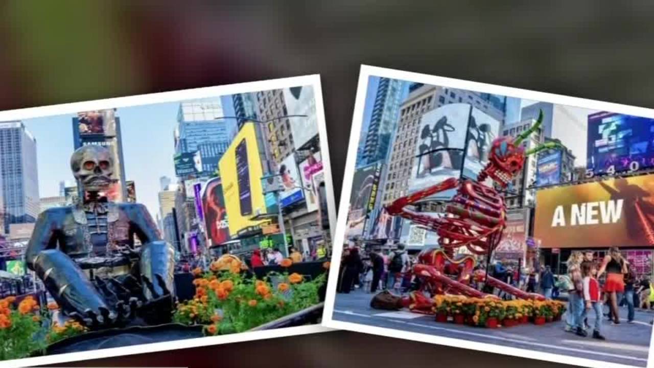 Catrinas poblanas llegan a Times Square, Nueva York: el charro negro y el diablito de San Miguel