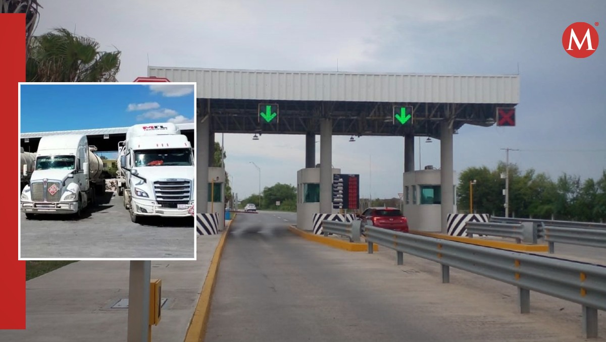 Gasolina de importación desde Estados Unidos pasa por el Puente Internacional Los Indios, en Matamoros.