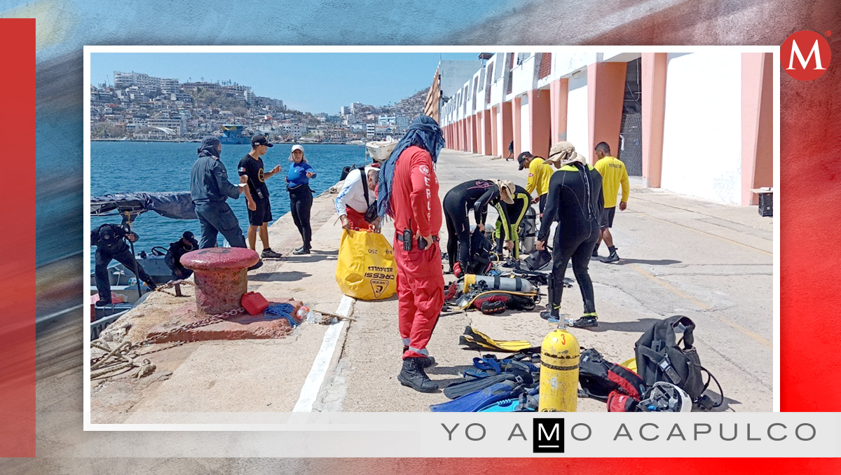 Buzos de la SSC CdMx continúan brindando apoyo en el puerto de Acapulco. (Diseño Milenio)