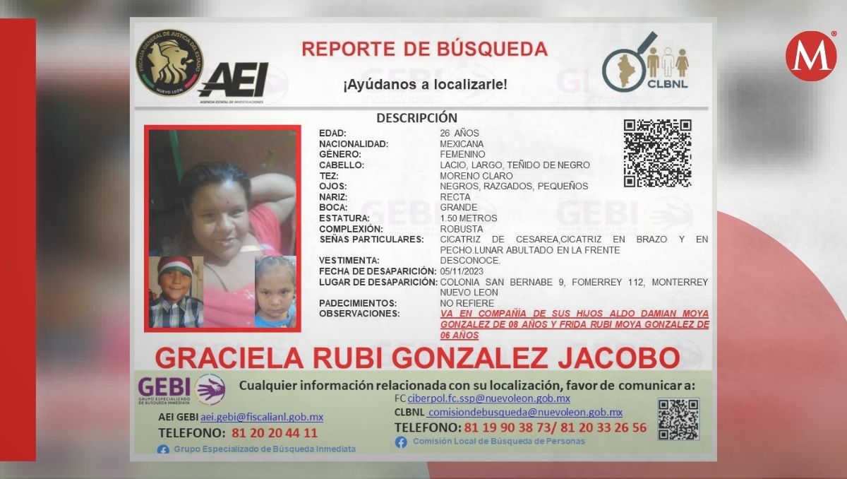 Graciela Rubí González Jacobo, de 26 años, desapareció con sus dos hijos | Especial