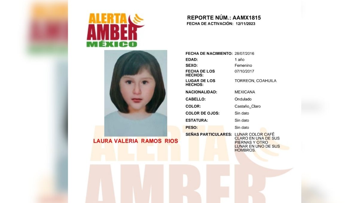 La Fiscalía de Coahuila emitió una Alerta Amber por el caso de Laura Valeria. (Especial)
