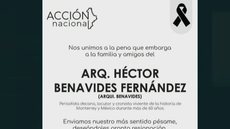 Partidos políticos externan sus condolencias tras fallecimiento del arquitecto Héctor Benavides