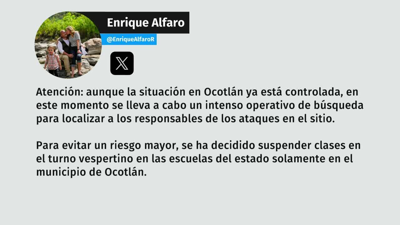 El gobernador de Jalisco, Enrique Alfaro anuncia control de la situación en Ocotlán
