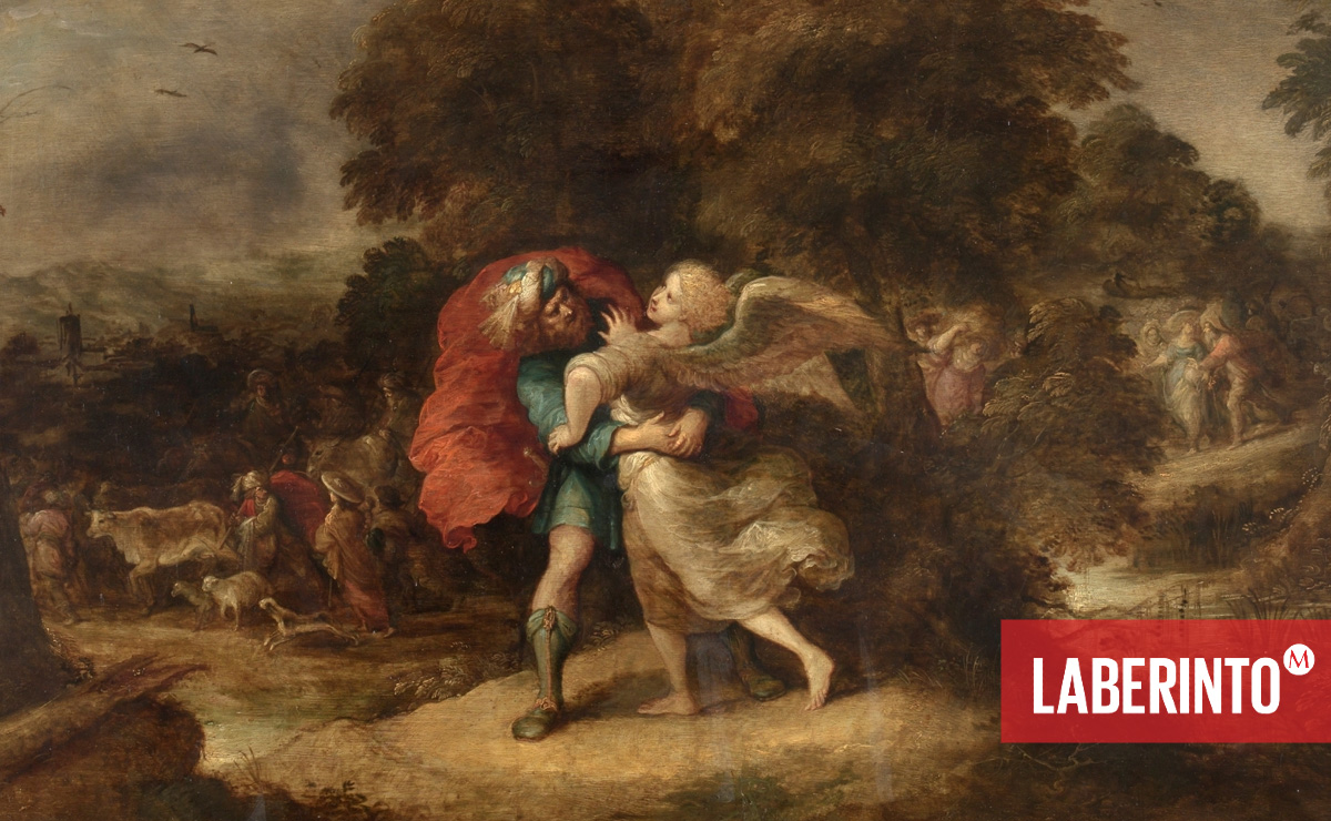 'Lucha de Jacob con el ángel'. Óleo sobre lámina de cobre, por Frans Francken II. (Museo del Prado)