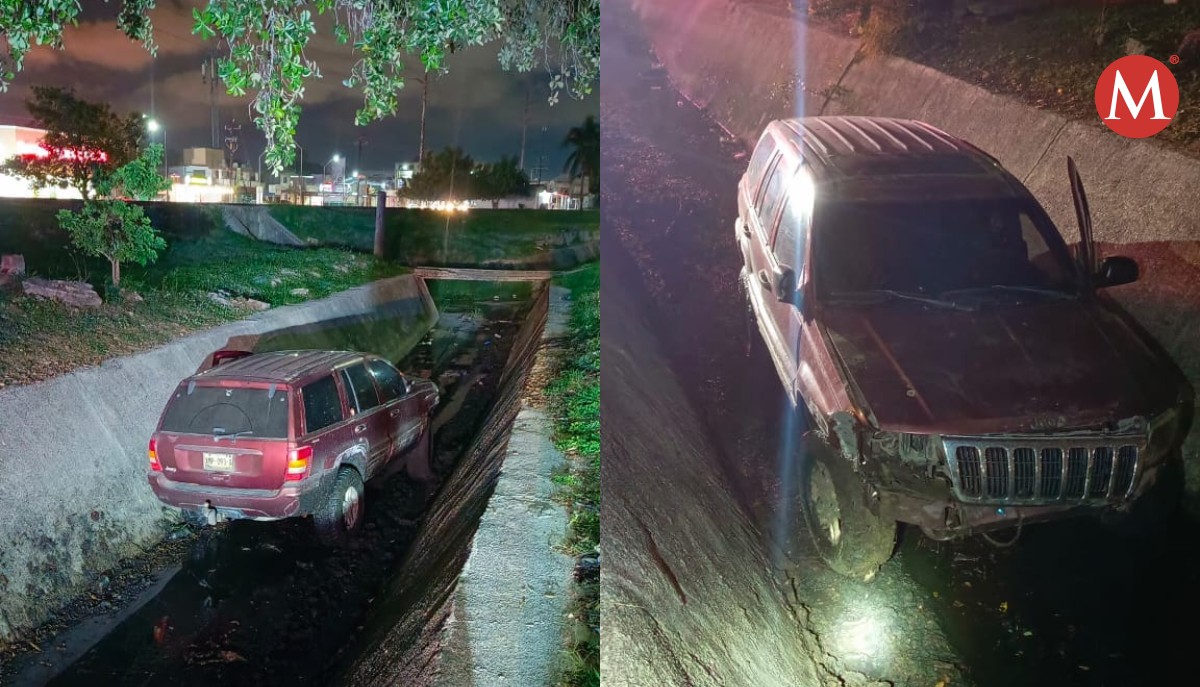 Camioneta cae en canal tras chocar en avenida de Tampico