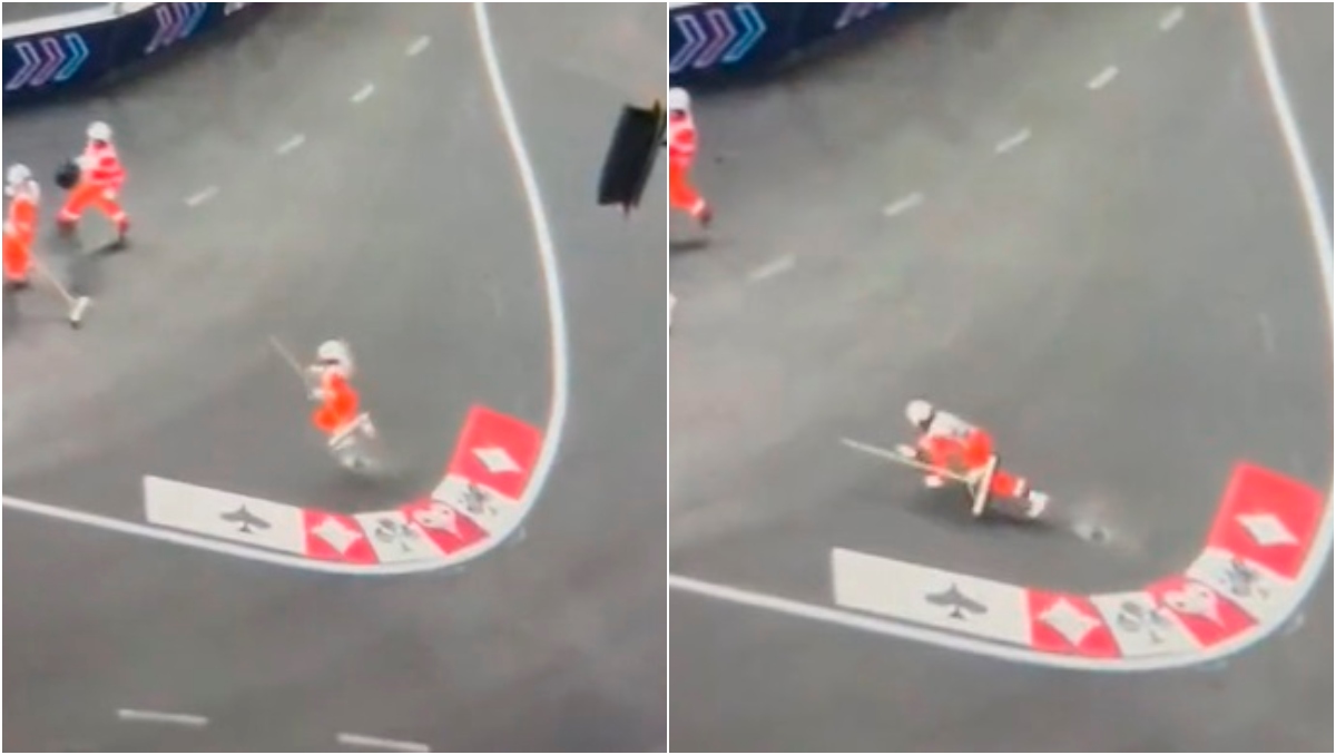 Comisario de la F1 tropezó en la pista del Gran Premio de Las Vegas (Especial)