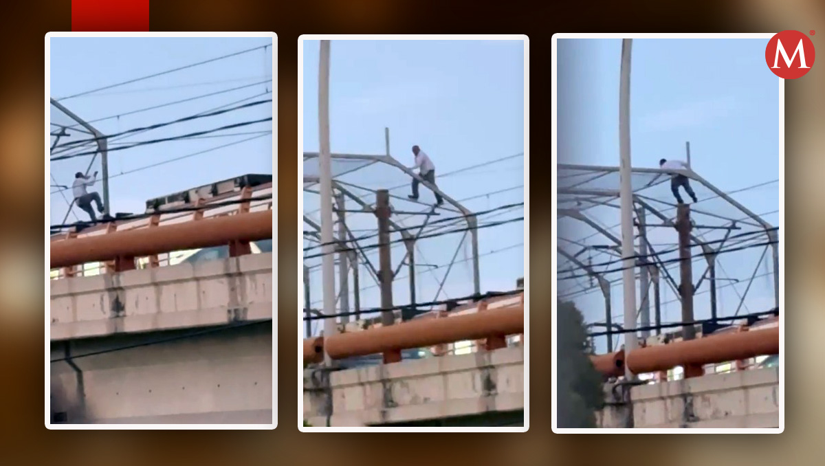 Peatones captaron a un hombre arriba de una estructura del Metro de Monterrey. Especial