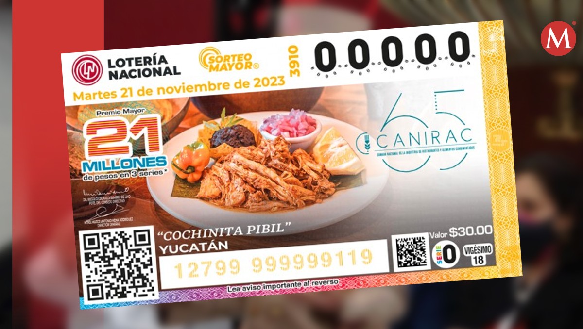 El Sorteo Mayor No. 3910 de la Lotería Nacional cuenta con un Premio Mayor de 21 millones de pesos. (Especial)