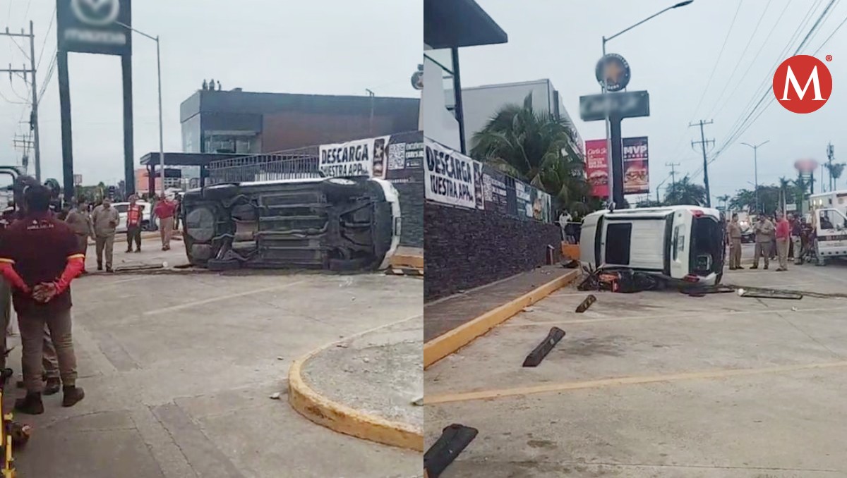 Volcadura de camioneta en Avenida Hidalgo en Tampico. (Sandra Sosa Peña)