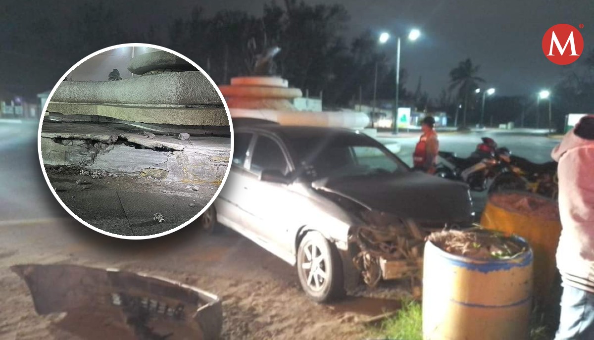 Vehículo choca contra glorieta de Las Sirenas en playa Miramar