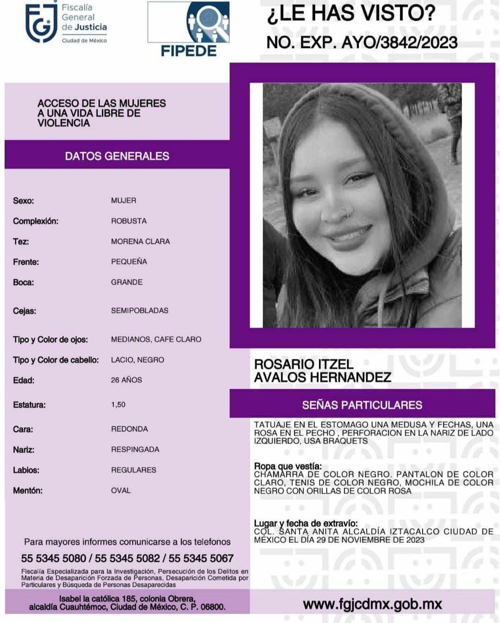 Rosario Itzel desparecida en Iztacalco