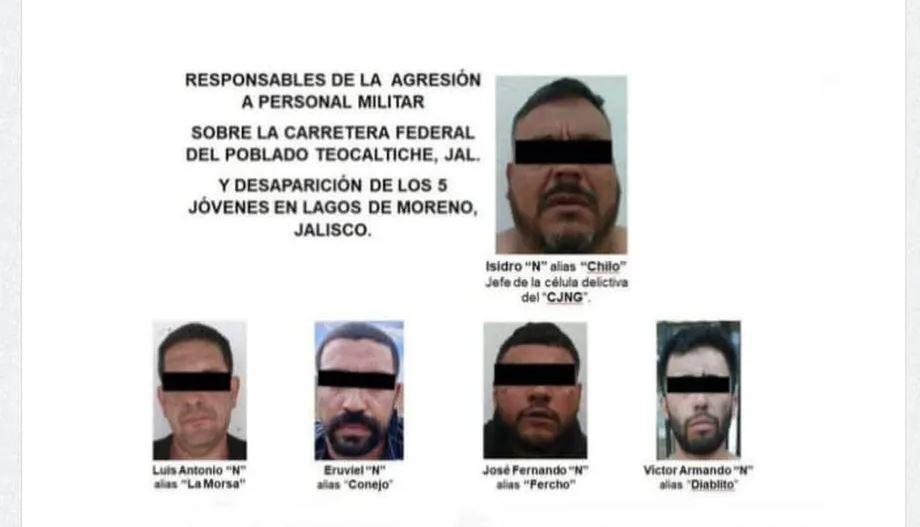 Caen 5 presuntos integrantes del CJNG ligados a caso Lagos de Moreno y agresión a militares