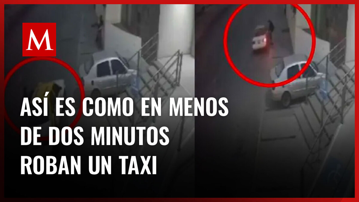 Cámara de seguridad registra a un par de ladrones robando un taxi de manera rápida en Pachuca